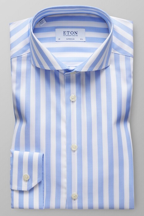 Eton Striped Twill Overhemd Licht Blauw