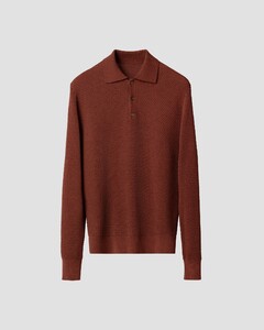 Eton Structure Knit Polo Pullover Extrafine Merino Trui Donker Rood