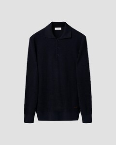Eton Structure Knit Polo Pullover Extrafine Merino Trui Navy
