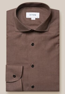 Eton Subtle Check Lightweight Flannel Horn-Effect Buttons Shirt Brown
