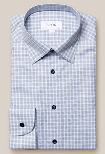 Eton Subtle Checked Cotton-Lyocell Stretch Overhemd Blauw