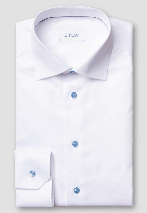 Eton Subtle Contrast Buttons Uni Signature Twill Overhemd Wit