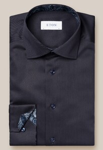 Eton Subtle Contrast Floral Effect Uni Signature Twil Overhemd Navy