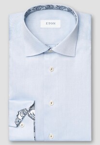 Eton Subtle Contrast Floral Effect Uni Signature Twil Shirt Light Blue