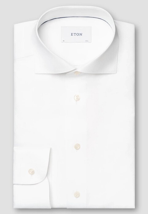 Eton Subtle Faux-Uni Melange Fine Twill Organic Cotton Shirt White