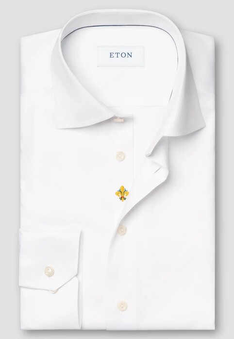 Eton Subtle Front Placket Embroidery Signature Twill Overhemd Wit