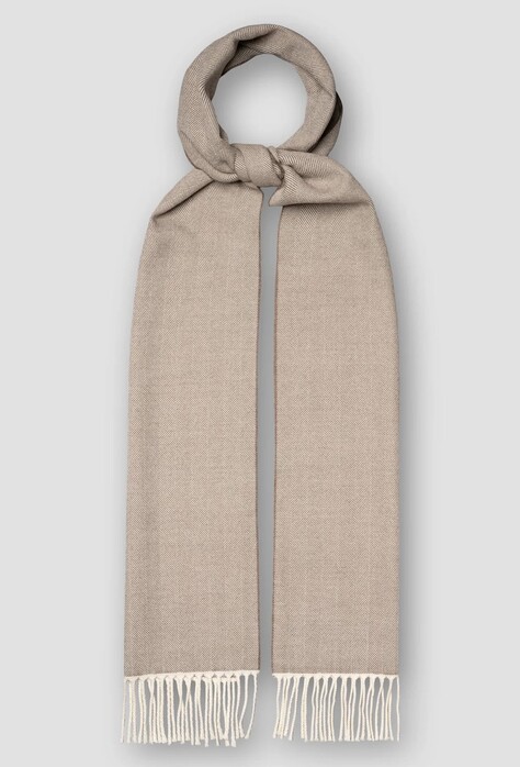 Eton Subtle Herringbone Superfine Merino Wool Scarf Beige