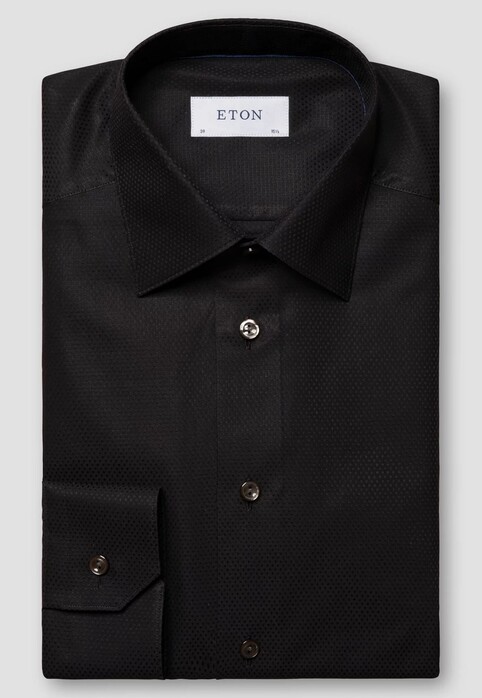 Eton Subtle Pin-Dot Fine Piqué Weave Mother of Pearl Buttons Overhemd Zwart