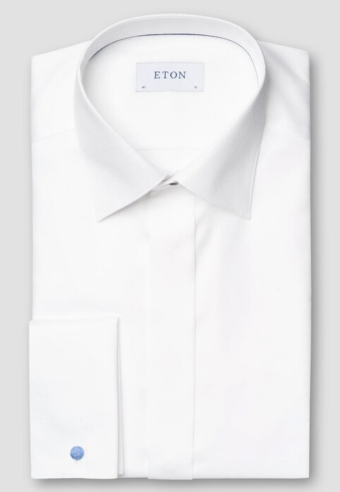 Eton Subtle Rich Geometric Structure Dobby Weave Rounded French Cuffs Shirt White