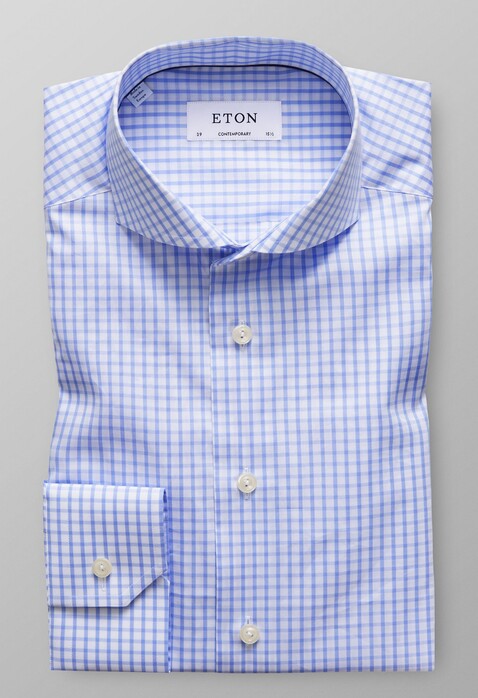 Eton Subtle Stretch Check Shirt Overhemd Licht Blauw