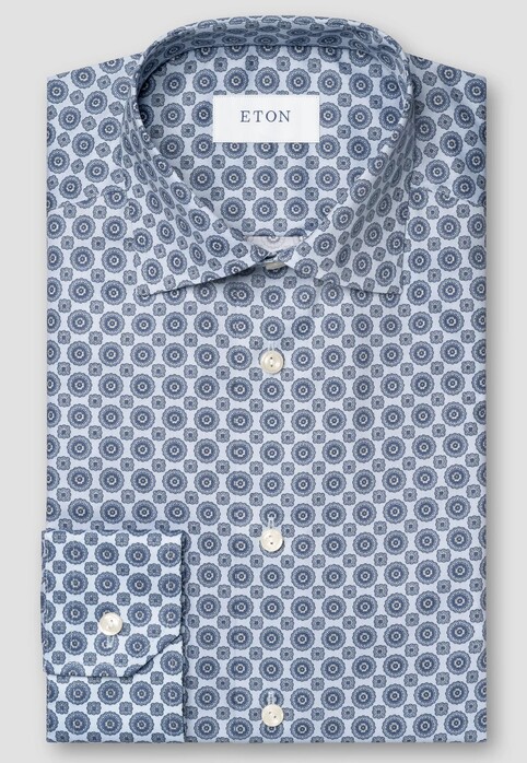 Eton Subtle Texture Cotton Signature Twill Medallion Pattern Overhemd Blauw