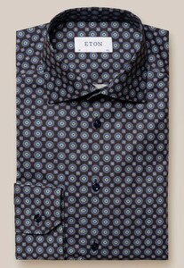 Eton Subtle Texture Cotton Signature Twill Medallion Pattern Overhemd Navy-Black