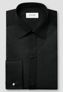 Eton Subtle Texture Fine Striped Bib Evening Piqué Shirt Black
