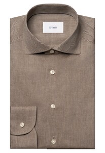 Eton Subtle Texture Herringbone Brushed Cotton Signature Flanel Overhemd Beige