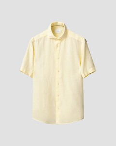 Eton Subtle Uni Lightweight Linen Garment Washed Short Sleeve Shirt Yellow