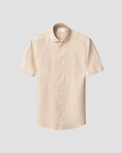 Eton Subtle Uni Lightweight Linnen Garment Washed Short Sleeve Overhemd Beige