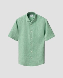 Eton Subtle Uni Lightweight Linnen Garment Washed Short Sleeve Overhemd Groen