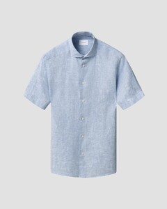 Eton Subtle Uni Lightweight Linnen Garment Washed Short Sleeve Overhemd Licht Blauw