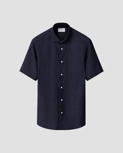 Eton Subtle Uni Lightweight Linnen Garment Washed Short Sleeve Overhemd Navy