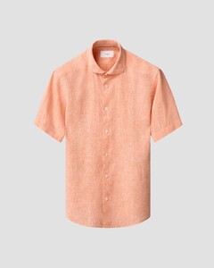 Eton Subtle Uni Lightweight Linnen Garment Washed Short Sleeve Overhemd Oranje