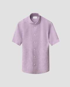 Eton Subtle Uni Lightweight Linnen Garment Washed Short Sleeve Overhemd Paars