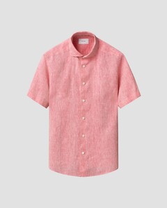 Eton Subtle Uni Lightweight Linnen Garment Washed Short Sleeve Overhemd Rood
