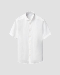 Eton Subtle Uni Lightweight Linnen Garment Washed Short Sleeve Overhemd Wit