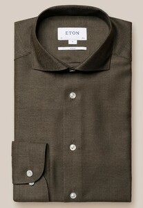 Eton Super 120 Merino Wool Natural Stretch Mother of Pearl Buttons Overhemd Donker Bruin