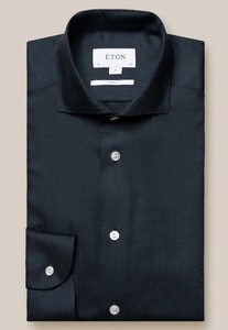 Eton Super 120 Merino Wool Natural Stretch Mother of Pearl Buttons Shirt Dark Evening Blue