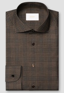 Eton Super 120s Merino Wool Allover Mini Check Shirt Dark Brown Melange