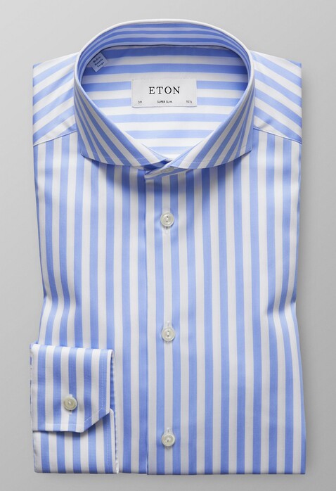 Eton Super Slim Bold Stripe Overhemd Pastel Blauw