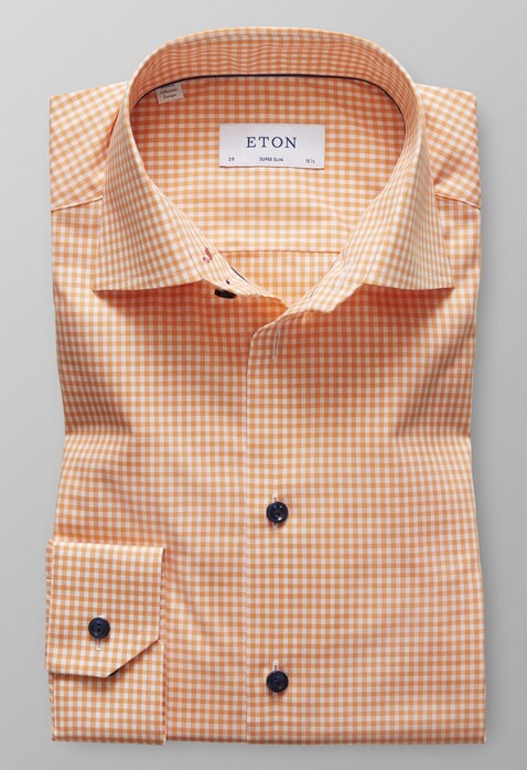 Eton Super Slim Check Poplin Overhemd Licht Oranje Melange