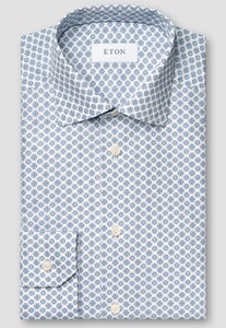 Eton Super Slim Cotton Signature Poplin Geometric Pattern Overhemd Donker Blauw