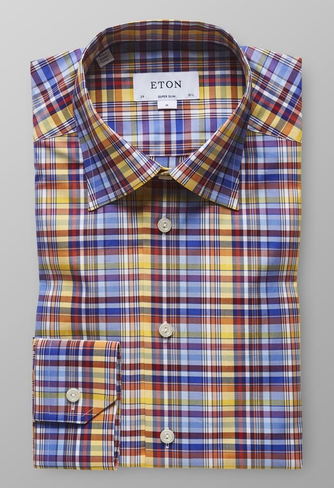 Eton Super Slim Fine Twill Check Overhemd Multicolor