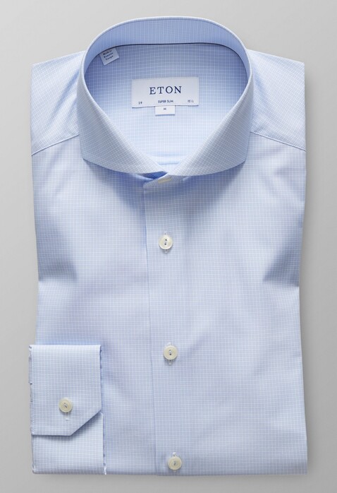 Eton Super Slim Fine Twill Micro Check Shirt Light Blue