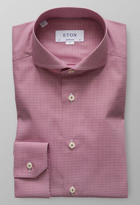 Eton Super Slim Fine Twill Micro Check Shirt Redpink