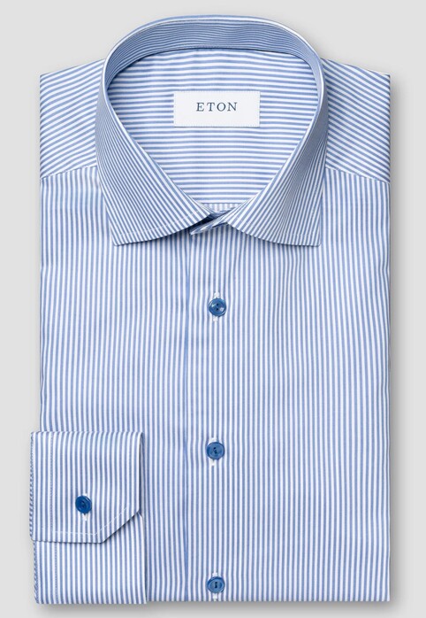 Eton Super Slim Fine Twill Stripe Overhemd Blauw