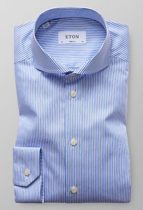 Eton Super Slim Fine Twill Stripe Overhemd Diep Blauw
