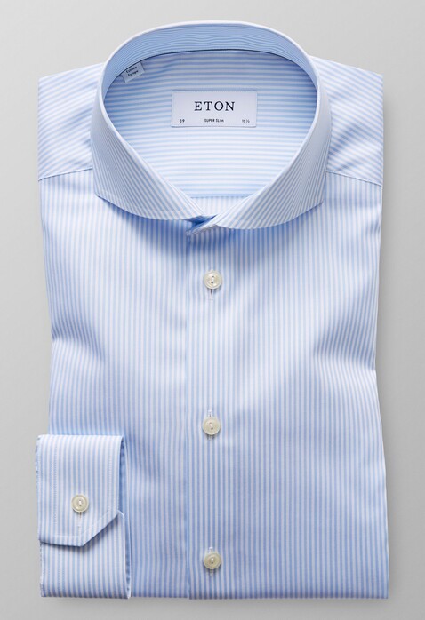 Eton Super Slim Fine Twill Stripe Overhemd Licht Blauw