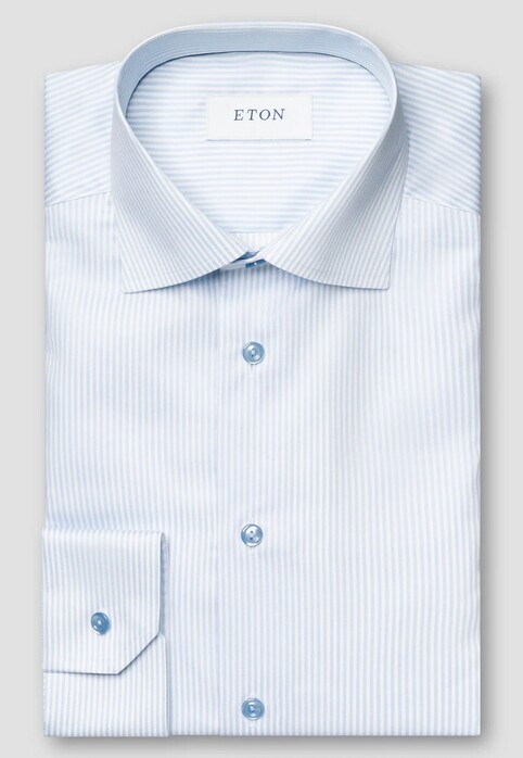 Eton Super Slim Fine Twill Stripe Shirt Light Blue