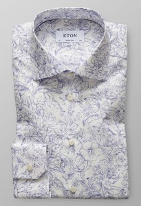 Eton Super Slim Floral Poplin Overhemd Donker Blauw