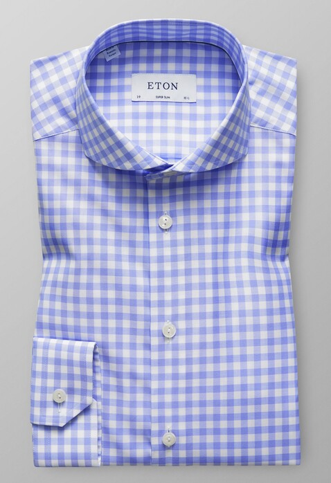 Eton Super Slim Gingham Check Overhemd Pastel Blauw