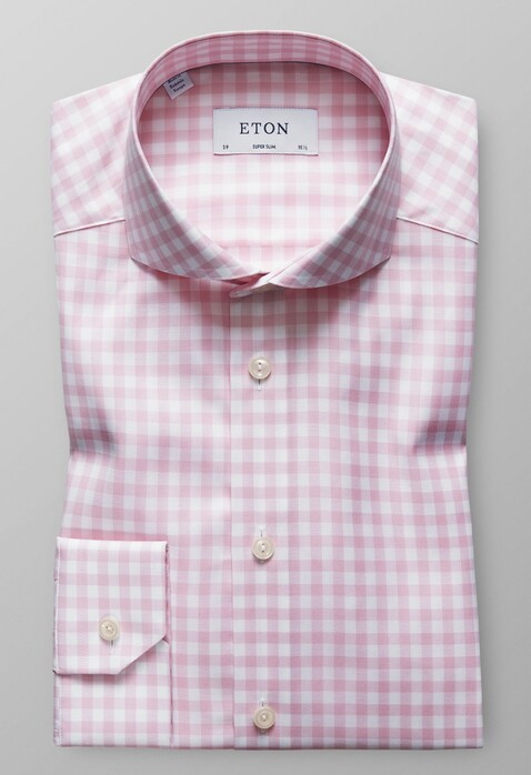 Eton Super Slim Gingham Check Overhemd Roze