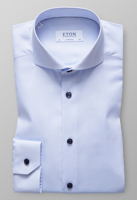 Eton Super Slim Micro Check Shirt Light Blue