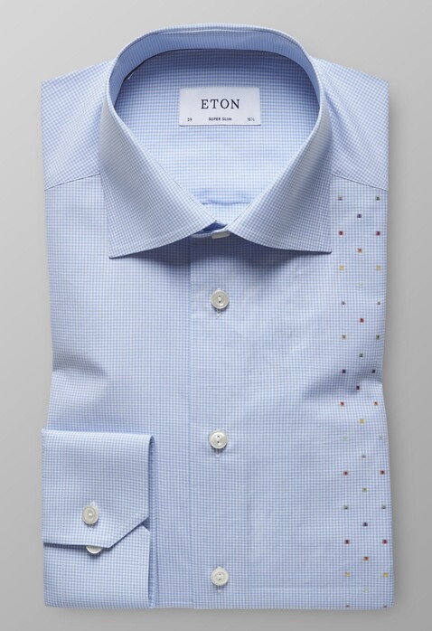 Eton Super Slim Mini Check Contrast Shirt Light Blue