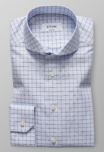 Eton Super Slim Overcheck Twill Overhemd Avond Blauw