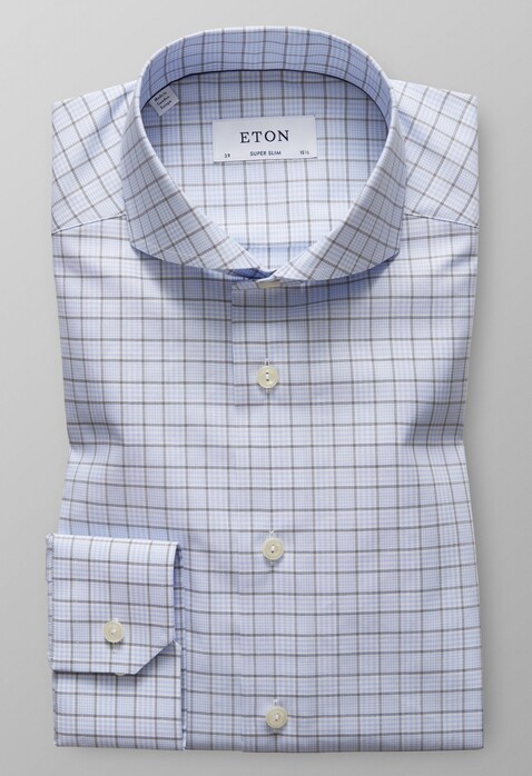 Eton Super Slim Overcheck Twill Shirt Evening Blue