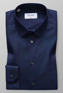 Eton Super Slim Poplin Uni Overhemd Donker Blauw Melange