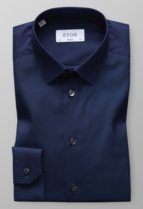 Eton Super Slim Poplin Uni Shirt Dark Blue Extra Melange