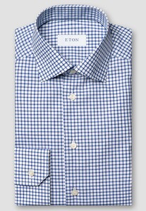 Eton Super Slim Stretch Twill Check Overhemd Blauw